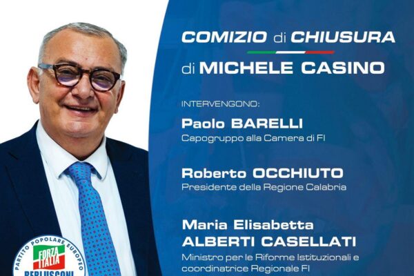 Casino (Forza Italia) chiude campagna elettorale a Matera per elezioni regionali Basilicata 2024 con Barelli, Occhiuto e Casellati