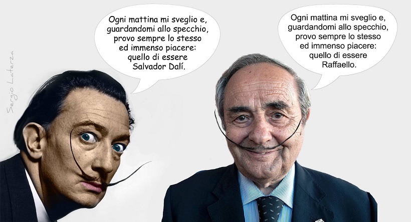 W la Trottola, lo "scoop" di Sergio Laterza: il sindaco di Matera Raffaello De Ruggieri con i baffi di Salvador Dalì