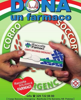 Corpo Soccorso Emergency Basilicata annuncia raccolta farmaci da banco in Basilicata