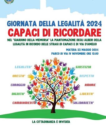 Comune di Matera celebra Giornata nazionale della legalità nel "Giardino della memoria" all'interno del Parco "Falcone e Borsellino"
